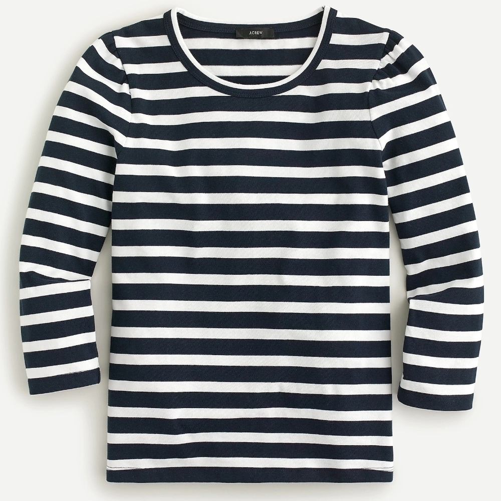 New! J. Crew Sz S M Puff Sleeve Navy White Stripe Cotton Top Shirt NWT